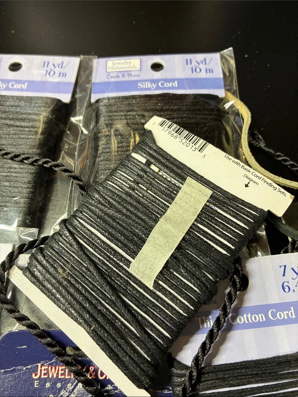 Lot of Black Cotton Thick Cord and assorted leather cords